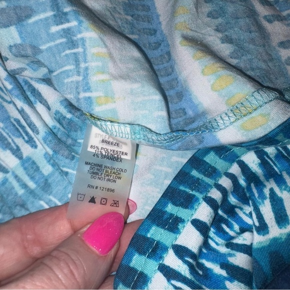 Title Nine Sleeveless Ruched Midi Dress Blue Green Print Size Large Sporty - Picture 6 of 6